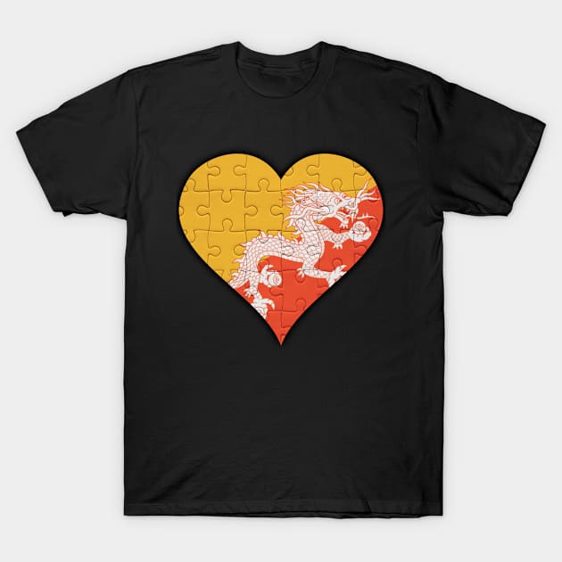 Bhutanese Jigsaw Puzzle Heart Design - Gift for Bhutanese With Bhutan Roots T-Shirt by Country Flags